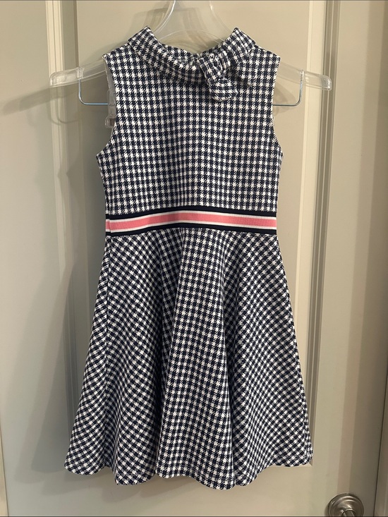 Other - Janie and Jack Girls' Navy & White Houndstooth Fit-and-Flare Dress - Size 7